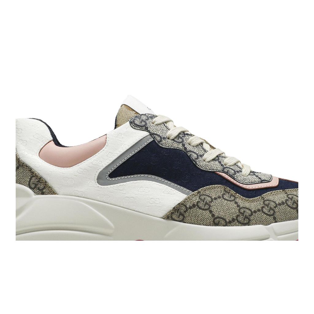 Gucci Womens GG Rhyton 'Beige White Pink' (women's sizes) Beige / Ebony / White / Blue / Pink Chunky Sneakers 620185 99WF0 4371