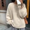 Korean Rolled Edge Solid Color Pullover Sweater for Women Gentle and Loose Knit Top Versatile and Lazy Soft and Sticky Sweater