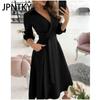 JPNTKY Женская мода осень-зима с длинным рукавом и V-образным вырезом повседневные платья