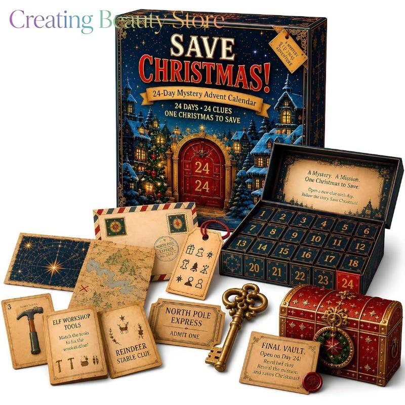 24-Day Christmas Escape Room Advent Calendar – Mystery Puzzle Game with 6 Themes, Daily Discovery & Holiday Gift