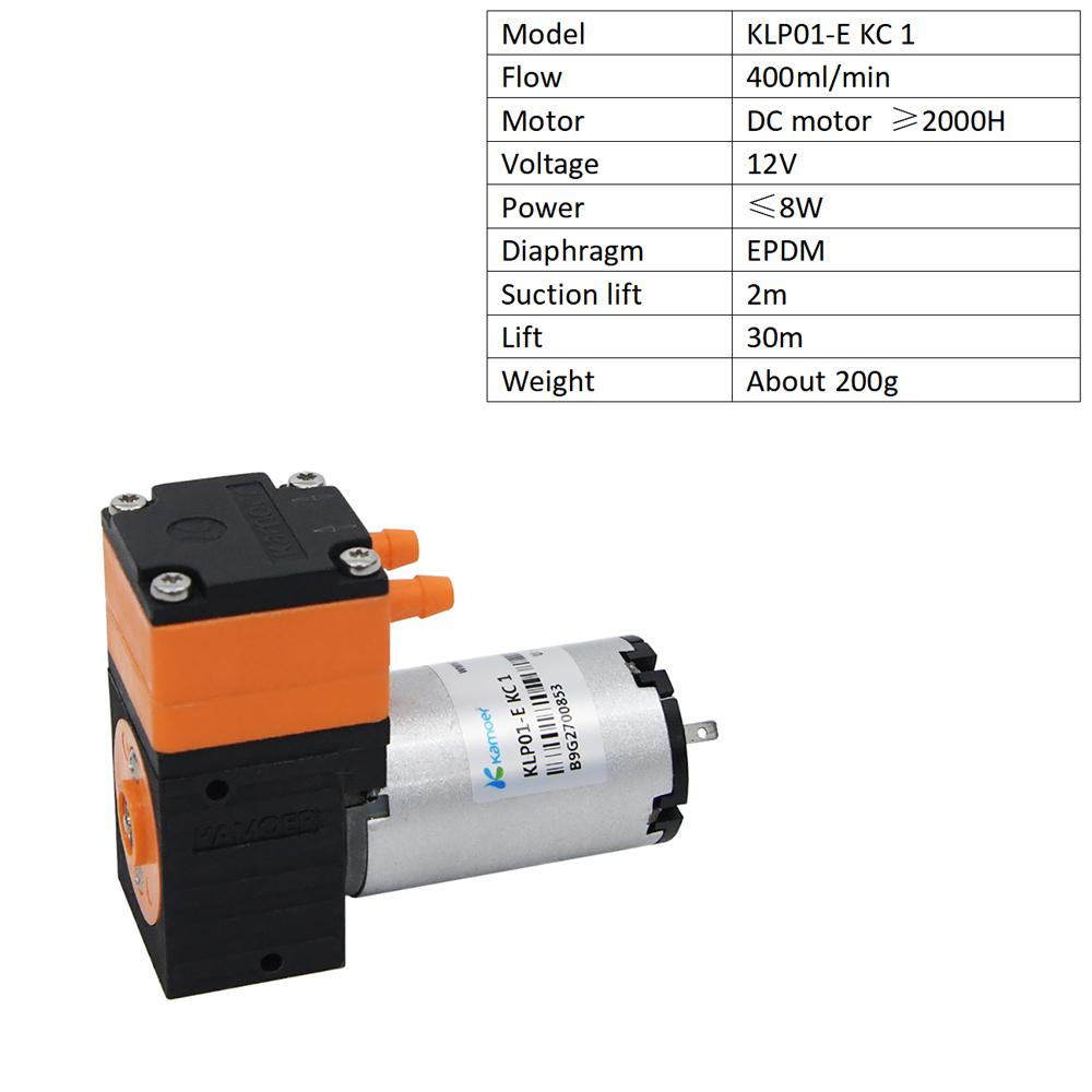 Kamoer 400ml/min KLP01 Mini High Flow Diaphragm Liquid Pump 12V 24V DC Motor Liquid Pressure 3 Bar 62dB for Lab and Waste Water