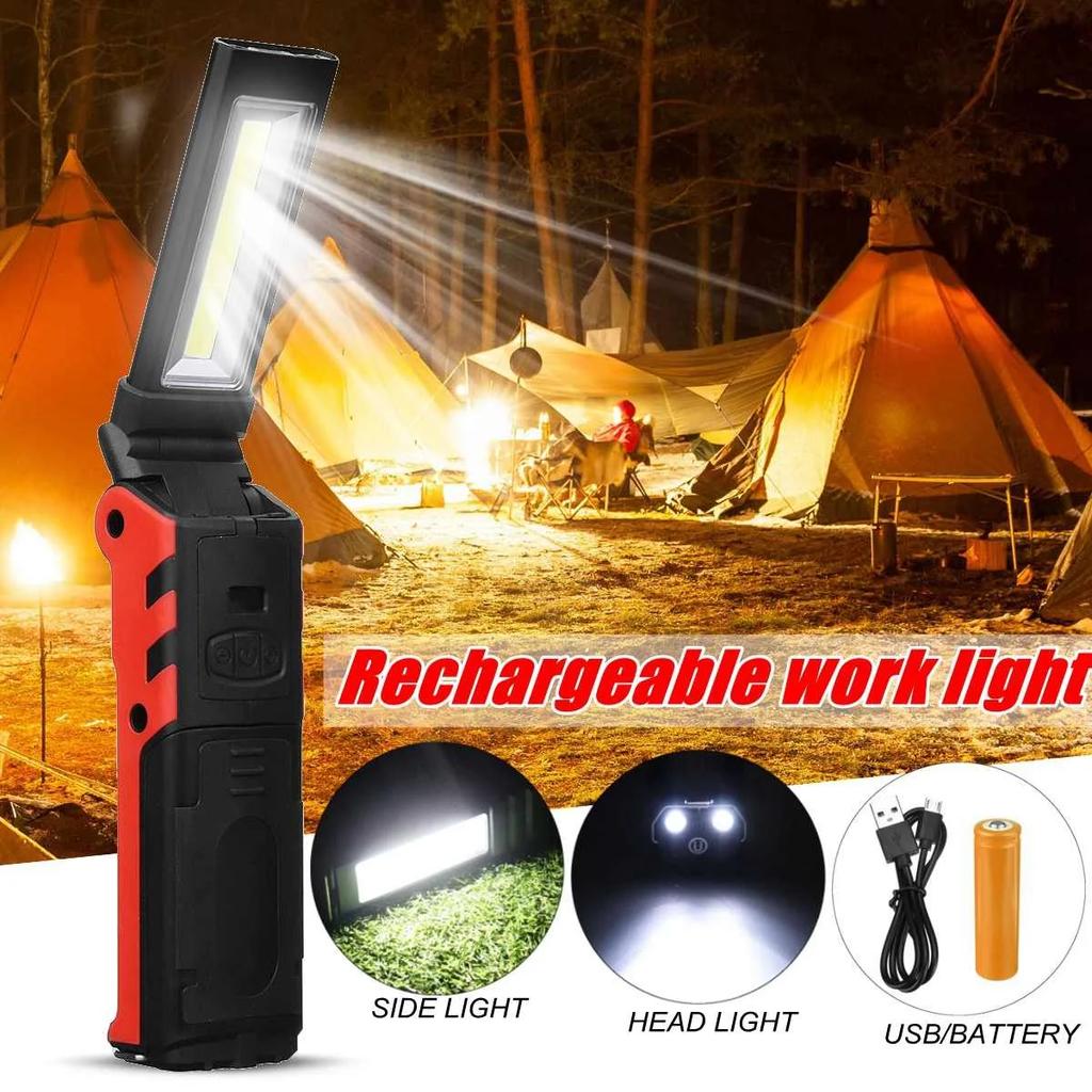 Dimmable COB LED Work Light USB Rechargeable Flashlight with Magnetic &Hook Power Bank Inspection Lamp for Car Repair Camping