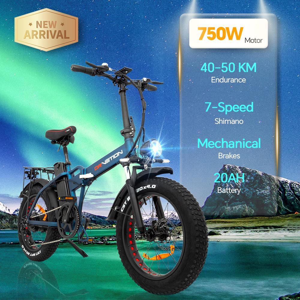 Electric Bike Foldable Drvetion 20" 750W Motor City Ebike Top Speed 45Km/h Max 80Km Load 150Kg AT20