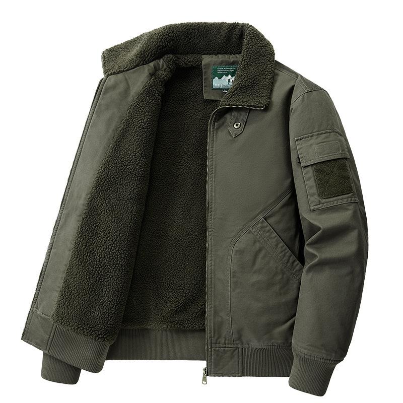 Men's Cotton Jacket Winter Style Plus Velvet Thickened Cotton Lapel Casual Cotton Jacket Middle-aged Loose Large Size Work Jacket Men