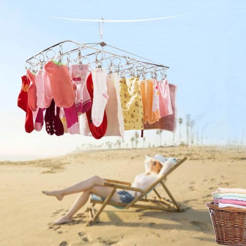 LEEPWEI Stainless Steel Foldable Clothes Drying Rack with 52 Clothes Pinch Pins, Multi-Function Storage, Gift Included (10 Spare Pins Included)