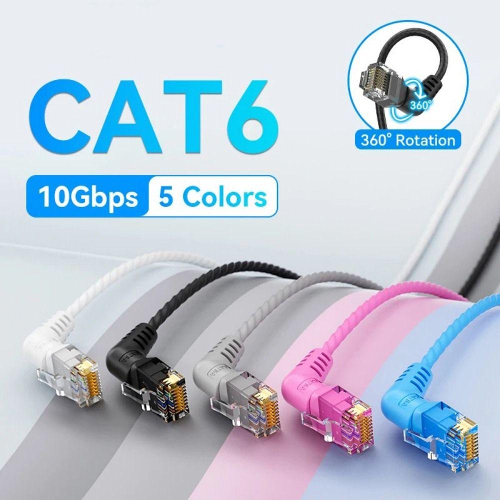 Double Elbow CAT6A Ethernet Cable 360 Rotatable 10Gbps Cat6 Lan Cable Twisted Pair Cable Slim Cable Cat6 Internet Cable