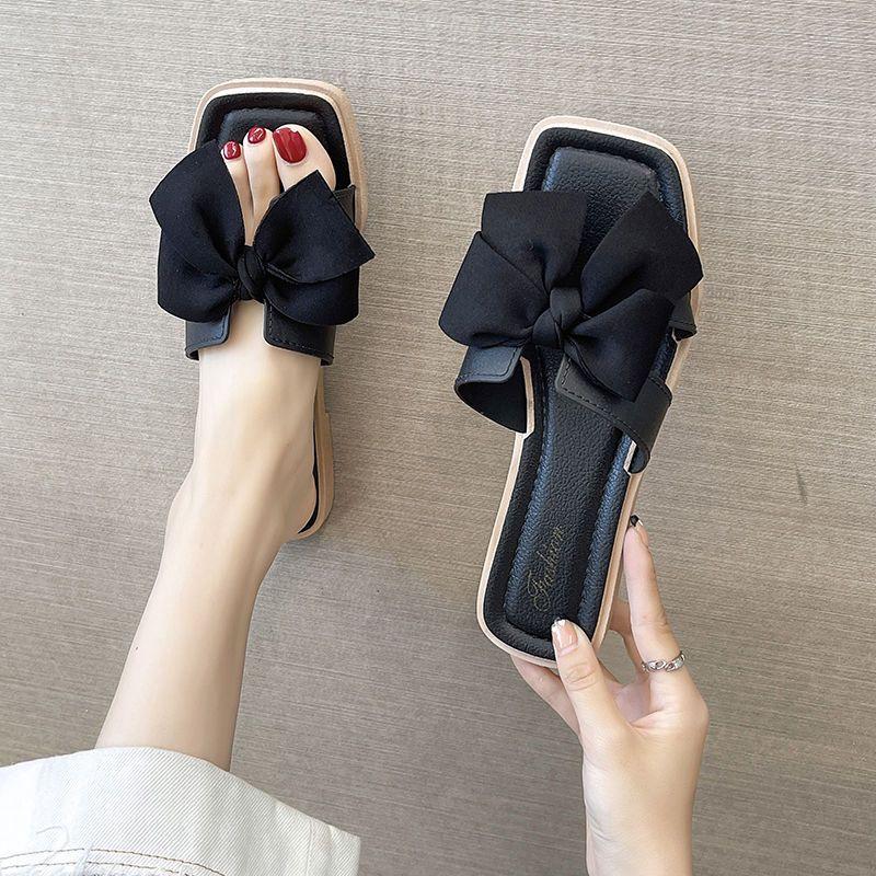Women's Summer External Slippers Flat Bottom Bow Tie Slippers Anti-slip Beach A Flip-flops Slippers
