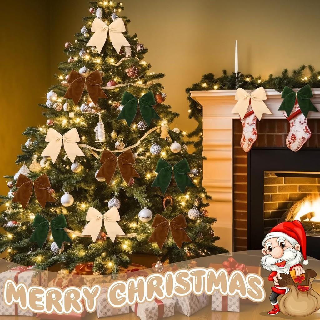 Плюшевый бант для украшения рождественской елки однотонного дизайна для праздника, 12 штук