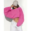 Womens Cropped Crew Neck Sweatshirt Loose Long Sleeve Athletic Top Workout Running