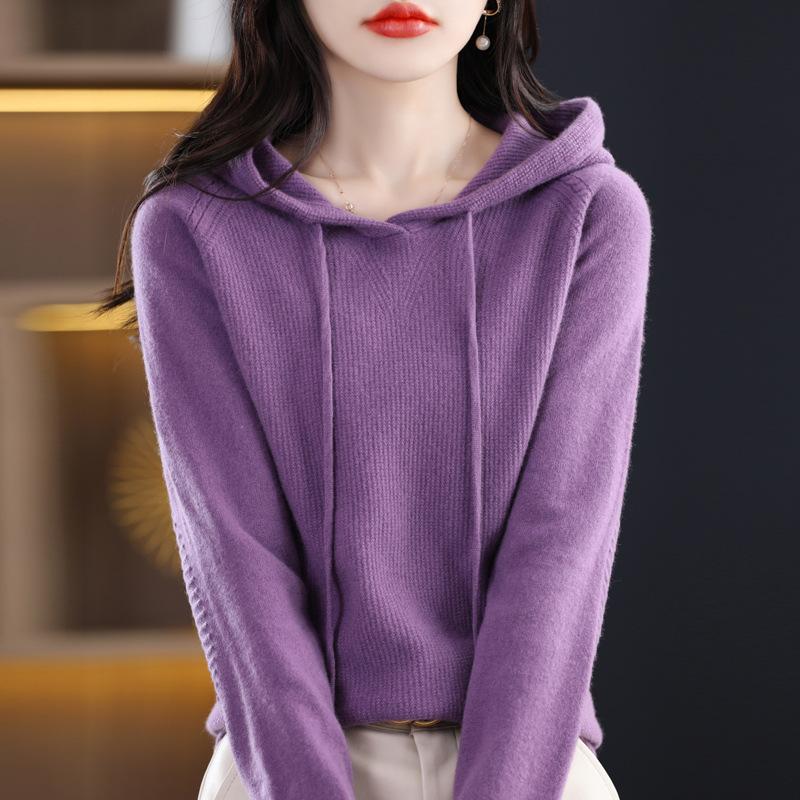 INDFS Женская мода повседневная осень-зима однотонный принт длинный рукав с капюшоном свитера