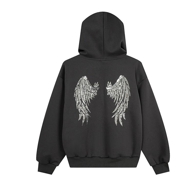 American Vintage Lightweight Hooded Sweatshirt Zip-Up Sequin Design Loose Fit Casual Wear Teens