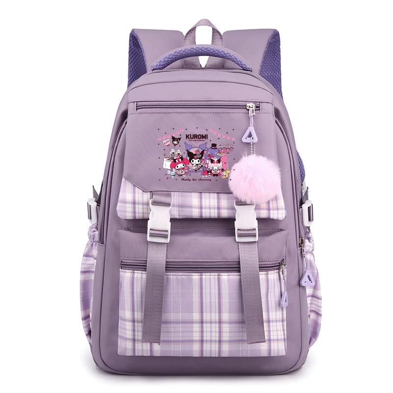 Kuromi School Backpack Girls Teens Cartoon Nylon Daypack Sweet Style Student Bag With Padded Shoulder Straps