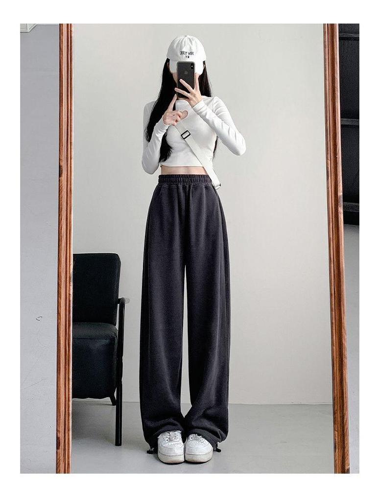 2024 Женские Питтит Бело-Серые Широкие Спортивные Штаны: Осенние повседневные джоггеры свободного кроя