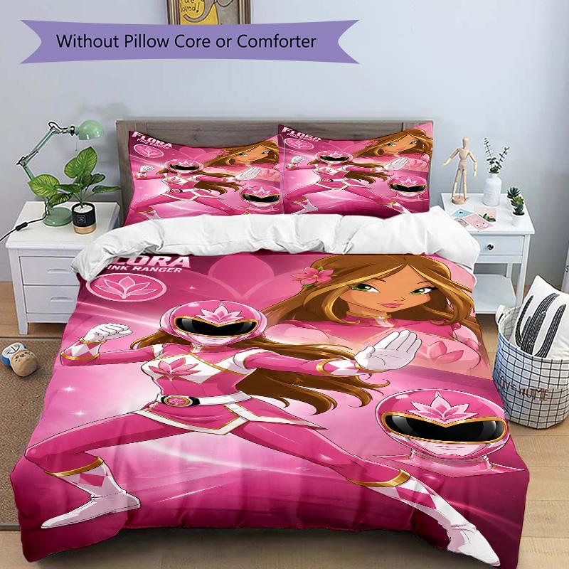 3pcs Pink Ranger Power Suit Bedding Set, Includes One Quilt Cover and Two Pillowcases, Bedroom and Guest Room Decoration. T72301115
