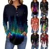 Women's Fashionable Loose-Fit Button-Down Collar Christmas Print Long-Sleeved Top