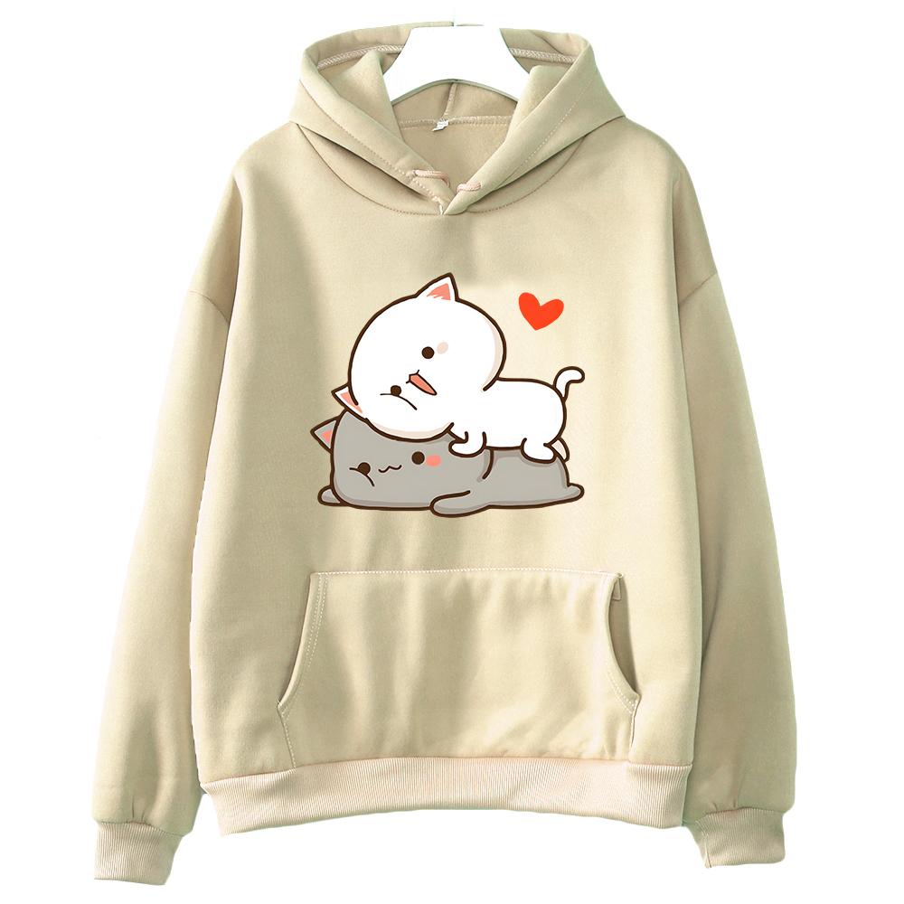 Peach Cat Goma Mochi Cartoon Print Hoodie Kawaii Cartoon Women's Clothing Femme Korean Style Sweatshirt Harajuku Hoody Female
