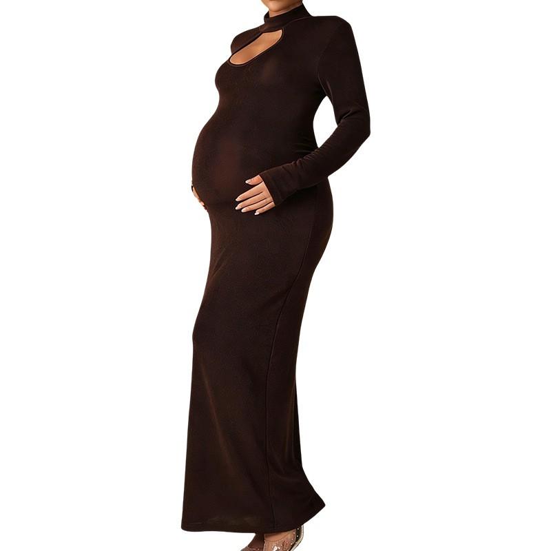 Maternity Long Sleeve Bodycon Dress With Square Neck High Waist Plus Size Elegant Wrap Style Daily Wear