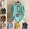 Женская модная футболка с круглым вырезом и коротким рукавом Love Printed, повседневная рубашка из хлопка и льна с рисунком, свободная летняя блузка для отдыха, топы