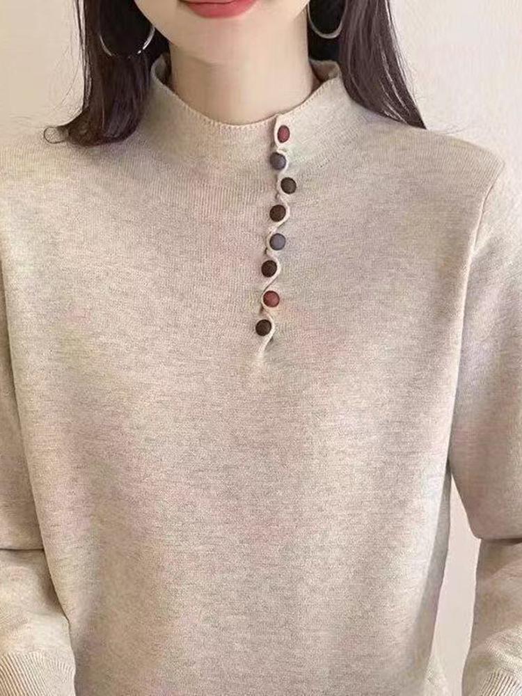Plus Size Women's Sweater: Half High Neck, Ideal for Spring, Autumn, Winter – Versatile Knitted Layer for Belly Coverage