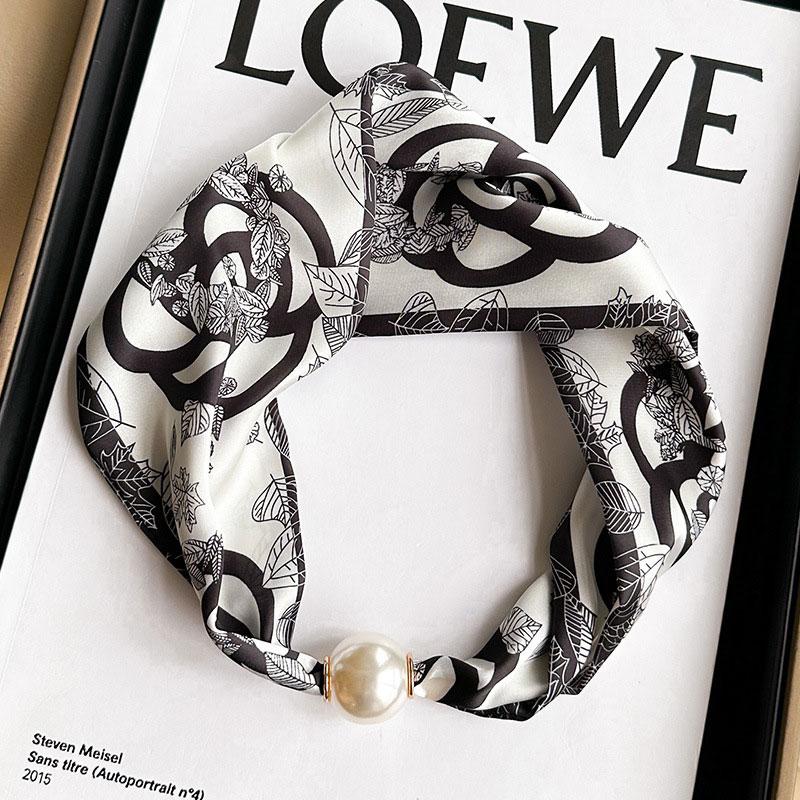 1 шт. Шарф для защиты шеи Текстура шелковый шарф Модные тканевые аксессуары Универсальный Магнитный С узором Жемчуг