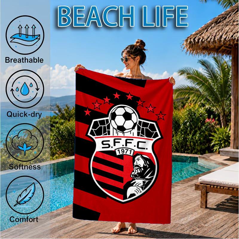 Soccer Team Crest Design Printed Microfiber Beach Towel, Soft And Absorbent, Quick-Dry, Ideal for Summer Travel, Beach Essential, Swimming Pool