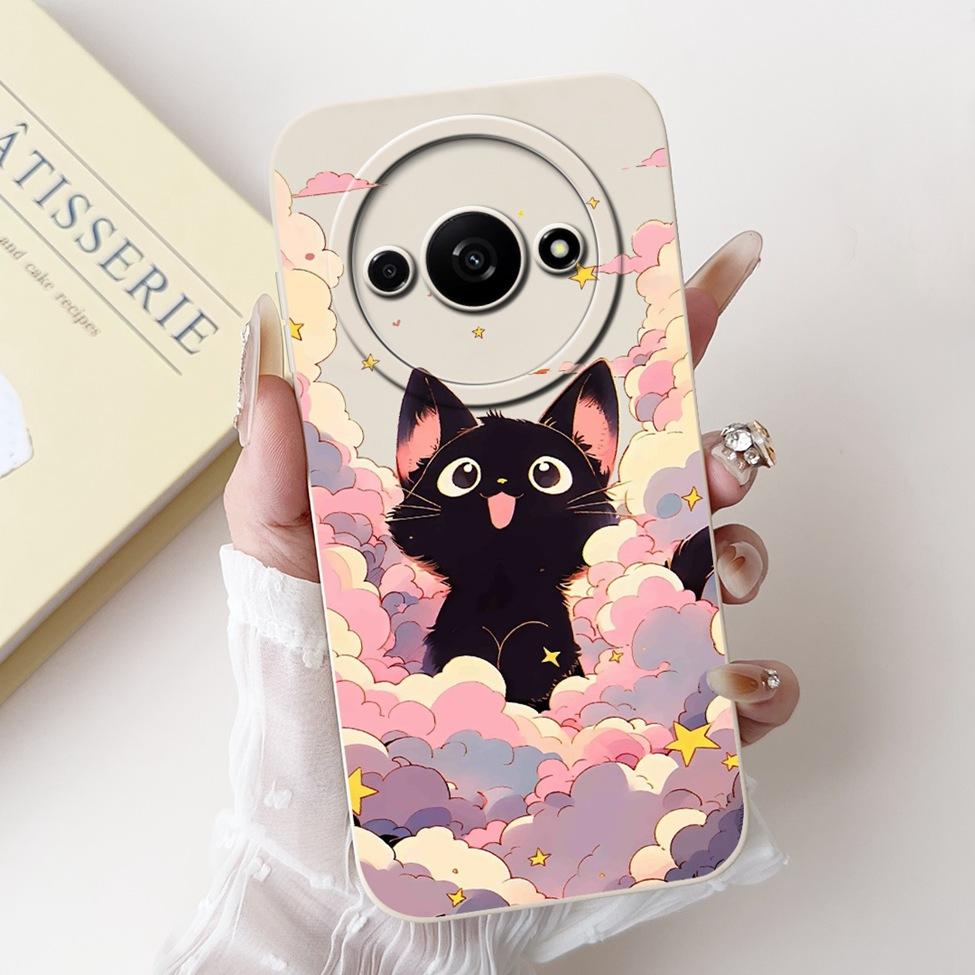 For Redmi A3 4G Phone Case For Xiaomi Poco C61 Cover Silicone Luxury Fashion Flowers Kawaii Cute Cat Painted Shockproof Bumper