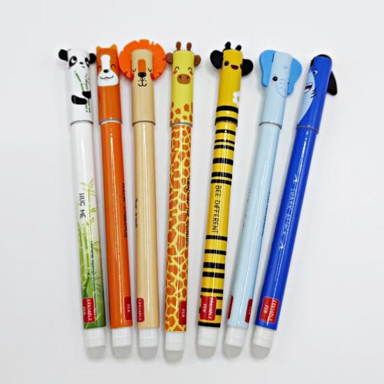 Стираемые гелевые ручки, гелевые ручки-роллеры с изображением животных из мультфильмов, наконечник 0,5 мм, черные/синие чернила, заправляемые ручки для письма, школьные канцелярские принадлежности