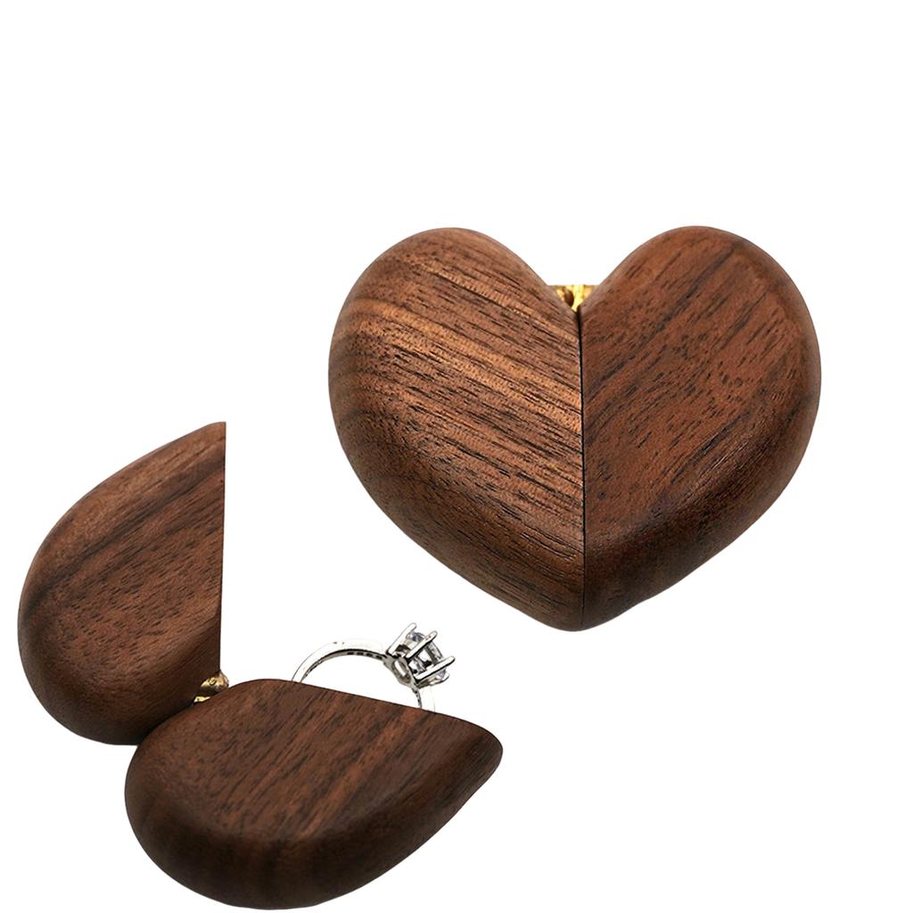 Black Walnut Ring Box In Heart Shape, Proposal And Engagement Jewelry Box