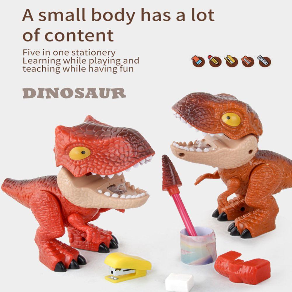 Learning Tools Ruler Eraser Pencil Sharpener 5 In 1 Dinosaur Figurine Stationery Set Dinosaur Model