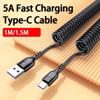 Wire Mobile Phone Charging Cables 5A Fast Charger Cable USB Type C Cable Spring Type-C Data Cable