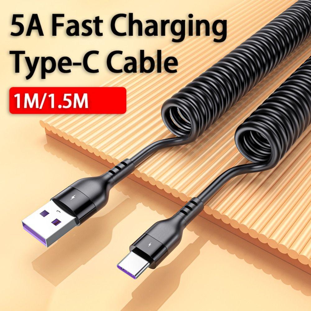 Cord USB Type C Cable Mobile Phone Charging Cables 5A Fast Charger Cable Spring Type-C Data Cable