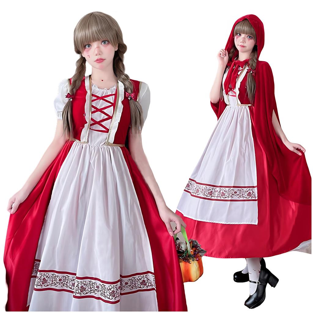 JUNDOMECY Halloween Cosplay Little Red Riding Hood Costume for Luxurious and Plus Size Outfit with Fairytale Character Costume for Cultural Stage and