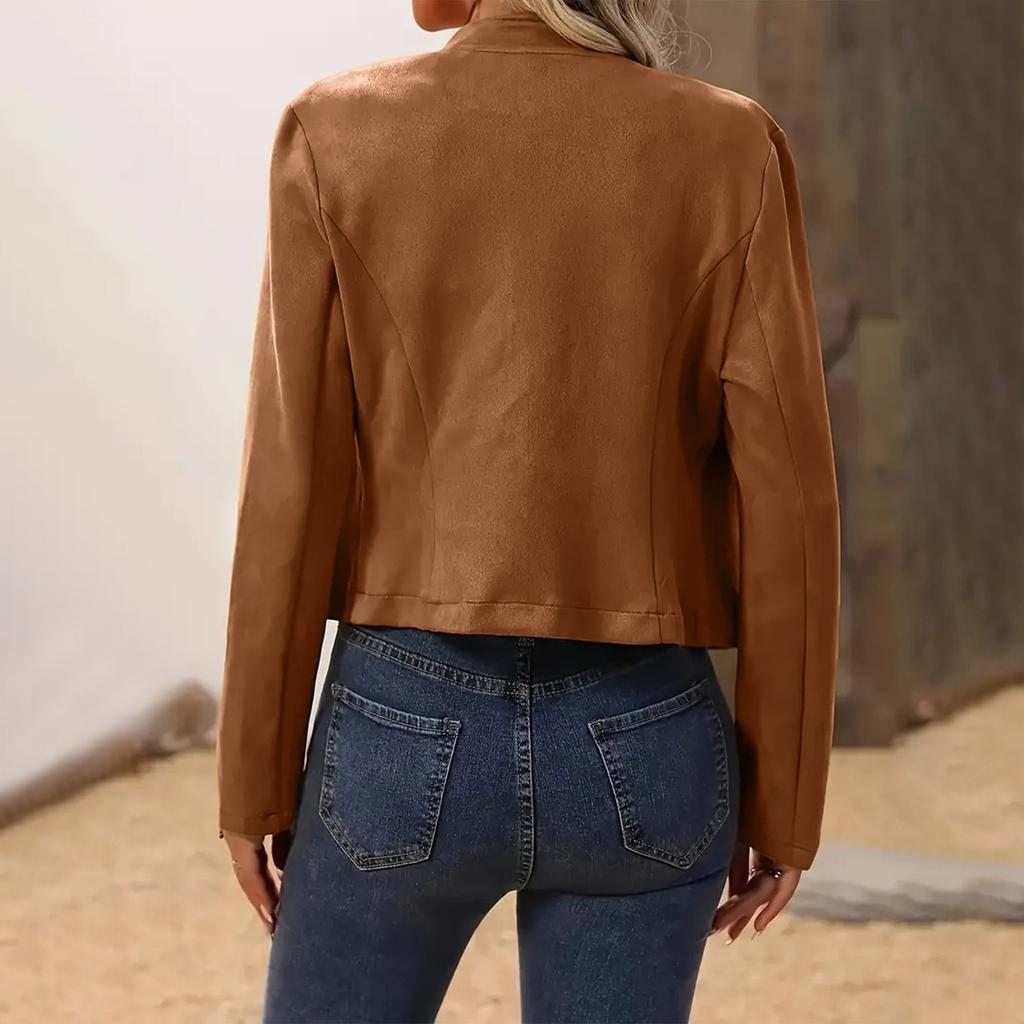 Женская куртка Повседневная Приталенная Лацкан Двубортная Мотоциклетная куртка Пальто