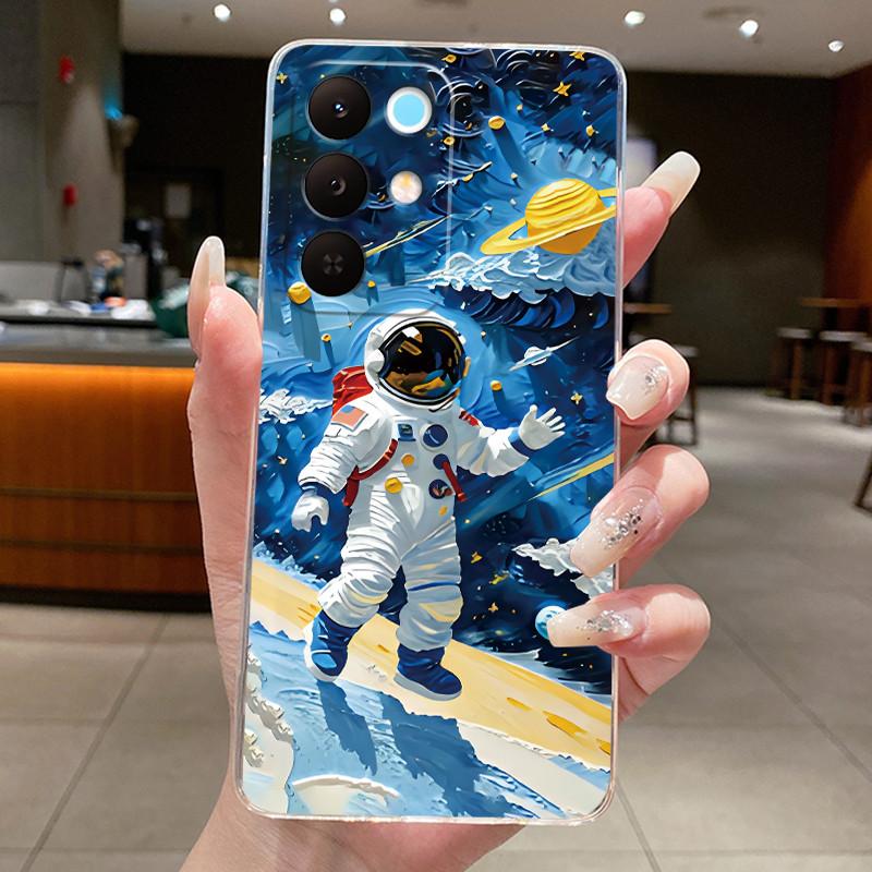 Чехол для Realme 15X 5G RMX5250 / C85 5G RMX5253 Чехол Эстетичный Милый Кот Астронавт Мягкий Силиконовый Чехол Прозрачный Чехол для Телефона