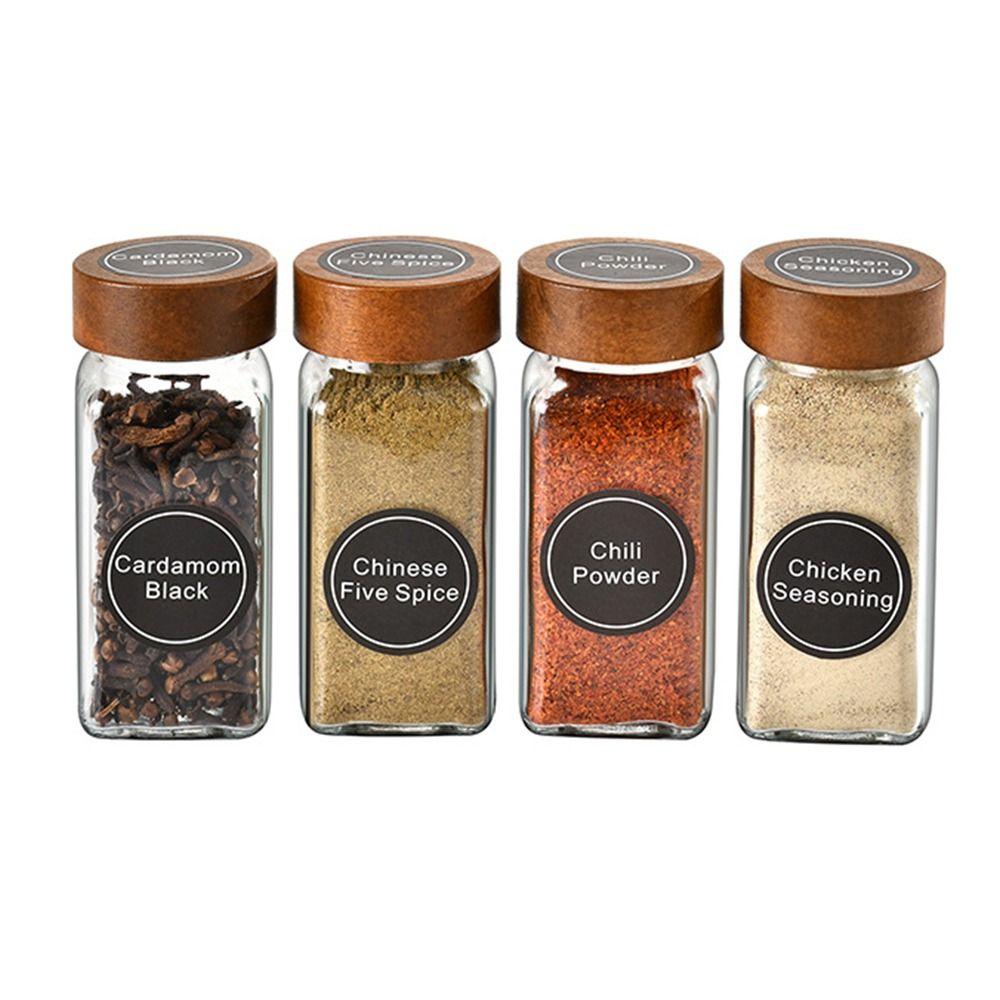 Прозрачная емкость для хранения Стеклянная бутылка для хранения с крышками из акации Квадратная банка для специй