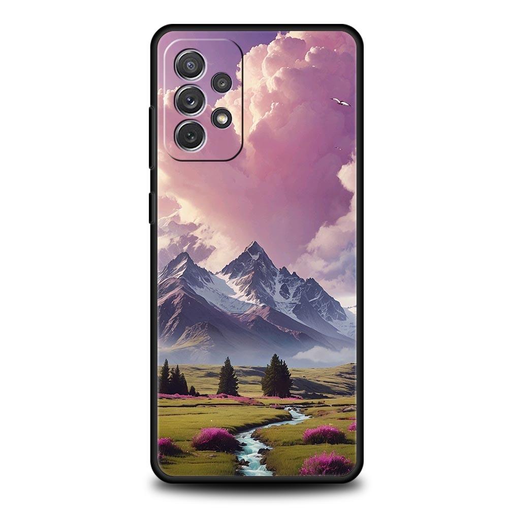 Pink Sunset Mountain Phone Case for Samsung Galaxy A55 A35 A17 A07 A15 A13 A25 A51 A71 A72 A73 A32 A52 A52S A41 Soft TPU Shell