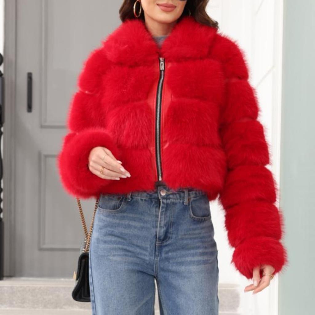 Women's Fashionable Warm Long Sleeve Solid Color Furry Collar Coat