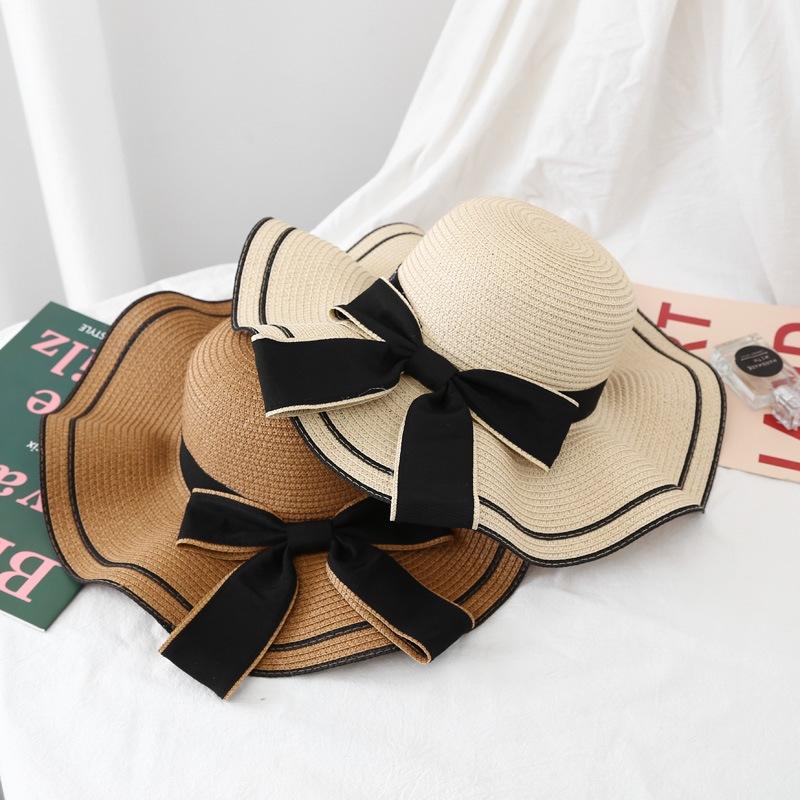 Новая летняя женская шляпа от солнца, повседневная модная шляпа-панама с бантом, соломенная шляпа с лентой-бантом, дорожная пляжная шляпа, универсальная, устойчивая к УФ-излучению