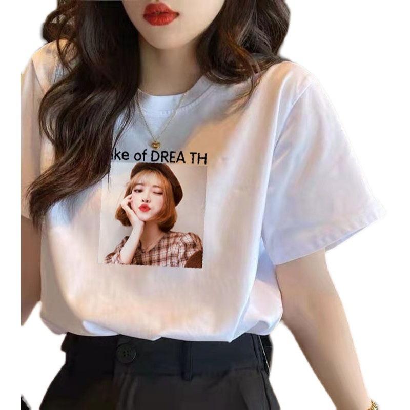 Summer Printed T-shirt Women's Short-Sleeved Round Neck Bottoming Shirt Loose Clothes Short-Sleeved Women's