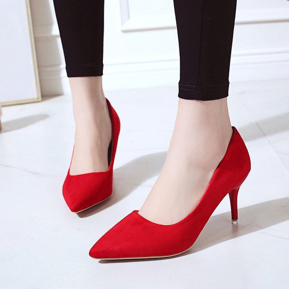 Large Size High Heels New Pointed Stiletto Suede Wild Four Seasons Single Shoes Female Tide