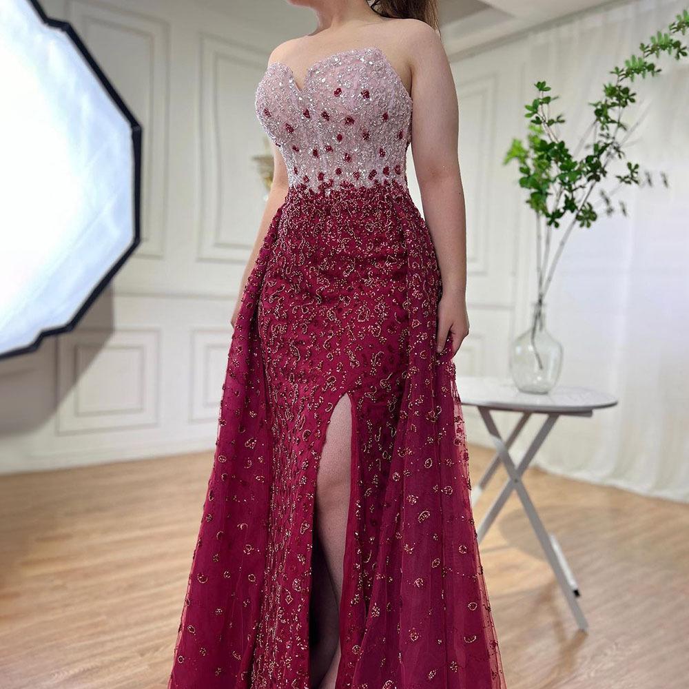 Burgundy high-end sexy tube top fishtail long dress light luxury celebrity art test host dress LA11191