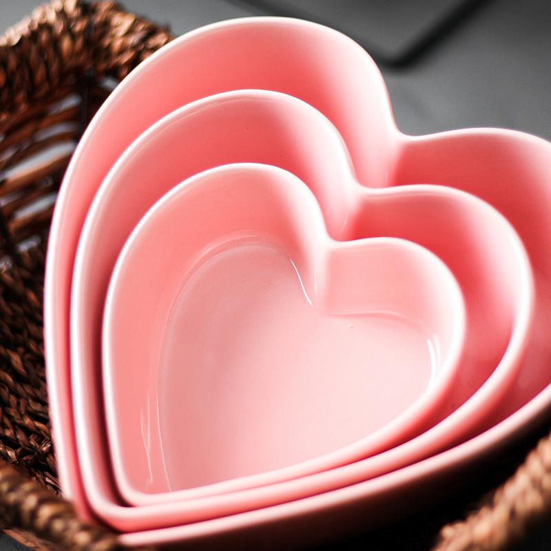 Heart Shaped Bowl Love Heart Ceramic Steamed Egg Bowl Candy Color Dessert Salad Plate 7 Inch Cake Fruit Plate Kitchen Tableware