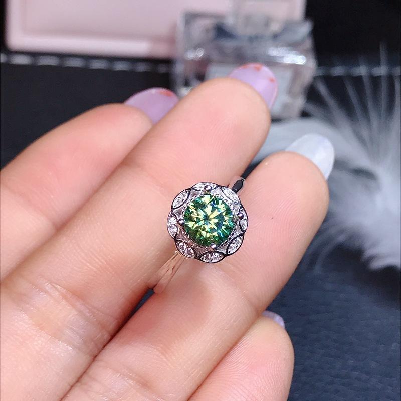 Trendy Flower Shape Green Cubic Zirconia Silver Color Ring For Women Party Crystal Jewelry Adjustable Size Gifts for Women