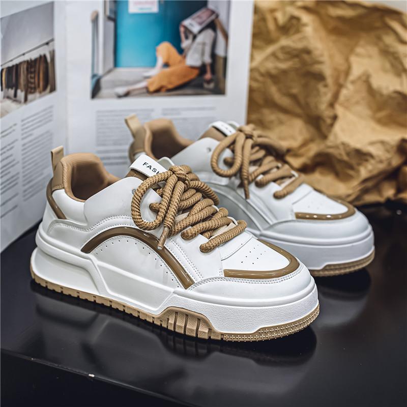 Мужская обувь осень оригинальная нишевая универсальная повседневная обувь для бега студенческая спортивная толстая подошва усиливающая нескользящая маленькая белая обувь