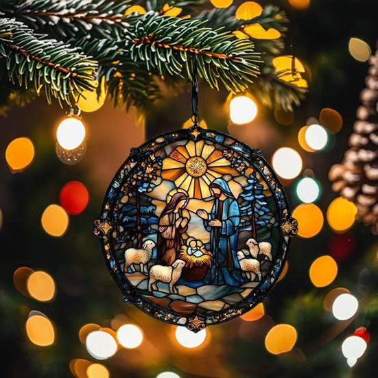 Рождественский вертеп, украшение ручной работы, круглый ловец солнца, первое рождественское украшение для ребенка, христианский религиозный подарок для украшения окна на елку