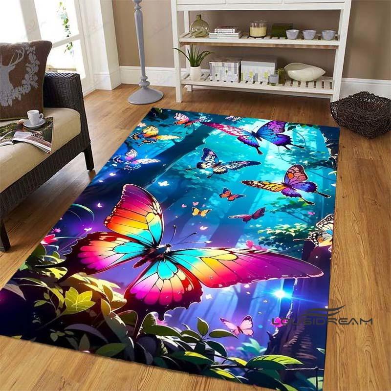 Dreamy Purple Butterfly Pattern Rugs for Living Room Bedroom Area Rugs Child Room Play Rug Cartoon 3D Printing Kids Game Mats001