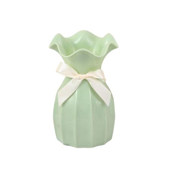 Легкая пластиковая ваза, небьющаяся ваза для цветов с гофрированным горлом, держатель для сухоцветов с бантом для спальни, гостиной, стола, декора