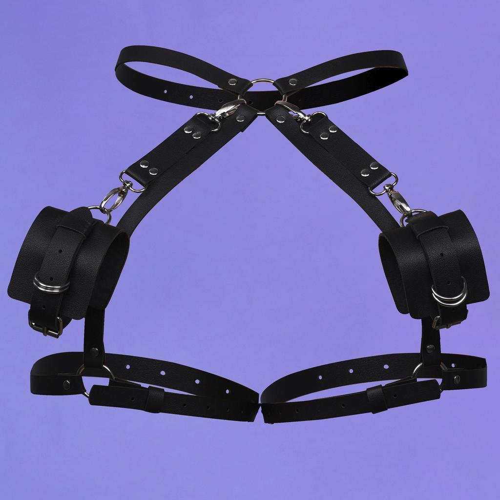 Обязательно для интимных ролевых игр для женщин, бондаж-арт в панк-стиле, регулируемые круглые манжеты и ремни для бедер