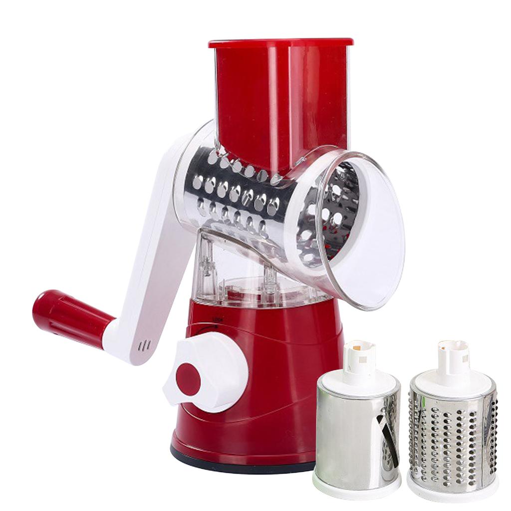 Manual Rotary Cheese Grater with Three Drum Blades Stainless Steel Handheld Rotary Slicer Shredding Grinder