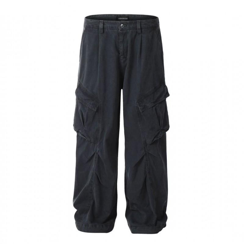 Unisex Vintage Cargo Pants Wide Leg Loose Fit Cotton Workwear Trousers Streetwear